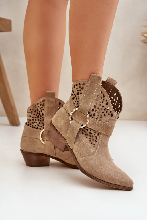 Zamšādas kurpes Kovboju zābaki Ažūrs ar papēdi Zazoo 2994 smilšu krāsas Zamšādas kurpes Kovboju zābaki Ažūrs ar papēdi Zazoo 2994 smilšu krāsas