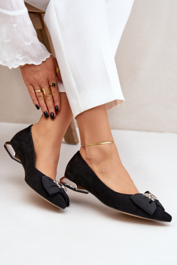 Eleganta stila Zamšādas balerīnas Sieviešu ar bantītēm Laura Messi 2893 melnas krāsas