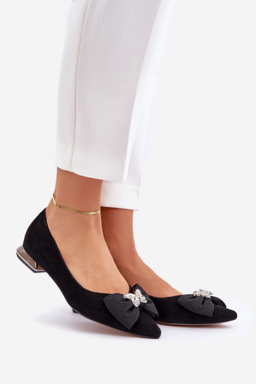 Eleganta stila Zamšādas balerīnas Sieviešu ar bantītēm Laura Messi 2893 melnas krāsas Eleganta stila Zamšādas balerīnas Sieviešu ar bantītēm Laura Messi 2893 melnas krāsas