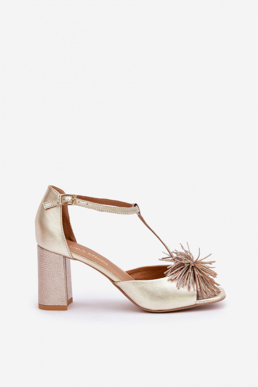 sandales Āda ar papēdi ar ornamentiem Laura Messi 2758 Zelta krāsas sandales Āda ar papēdi ar ornamentiem Laura Messi 2758 Zelta krāsas