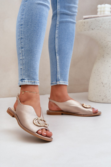 Sieviešu basenes ar platiem papēžiem ar ornamentiem Laura Messi 2865 Zelta krāsas 2