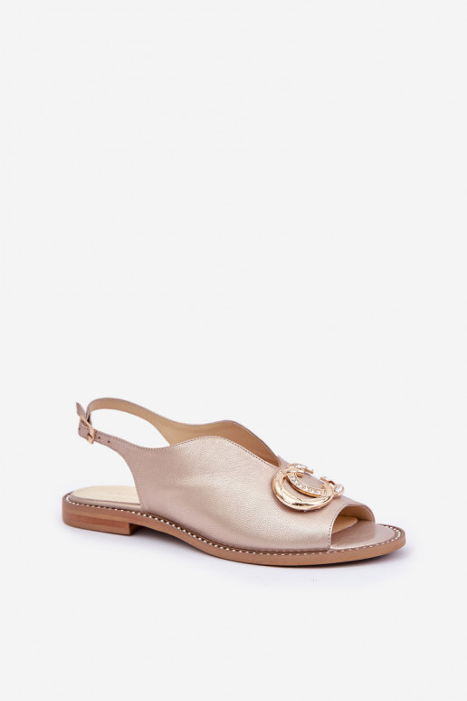 Sieviešu basenes ar platiem papēžiem ar ornamentiem Laura Messi 2865 Zelta krāsas