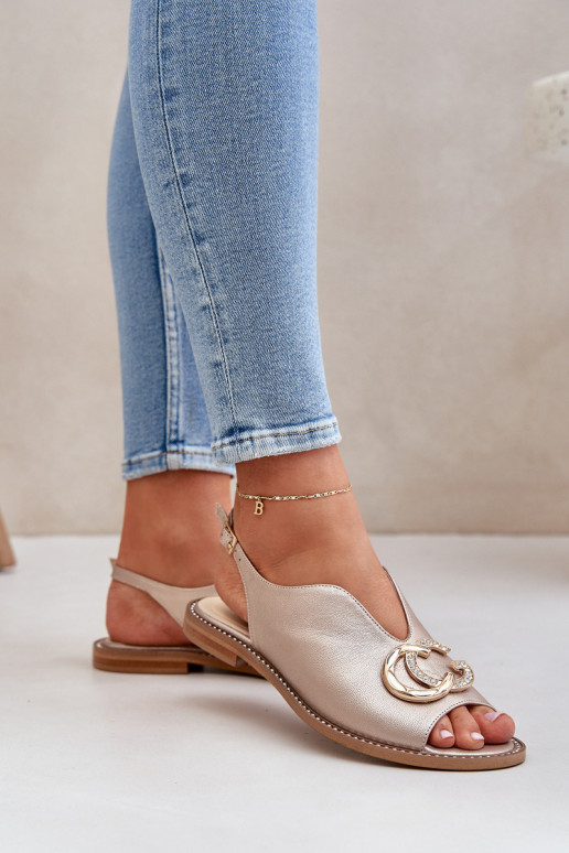 Sieviešu basenes ar platiem papēžiem ar ornamentiem Laura Messi 2865 Zelta krāsas