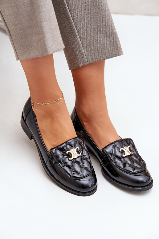 Āda Lakoti mokasīni Ar zelta rotājumu Laura Messi 2927 melnas krāsas Āda Lakoti mokasīni Ar zelta rotājumu Laura Messi 2927 melnas krāsas