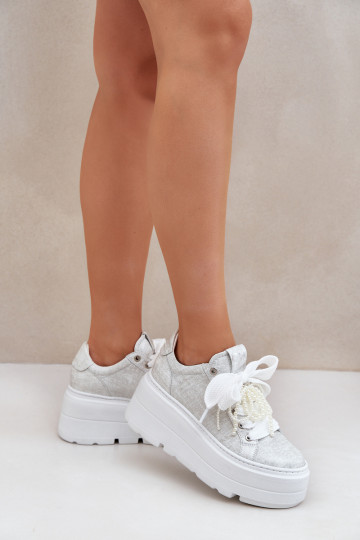 Āda Sneakers modeļa apavi ar platformu CheBello 4658 Sudraba krāsas