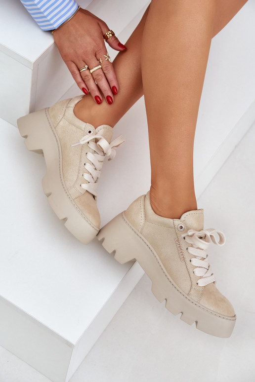 Sneakers modeļa apavi sporta apavi ar platformu CheBello 4632 Zelta krāsas Sneakers modeļa apavi sporta apavi ar platformu CheBello 4632 Zelta krāsas