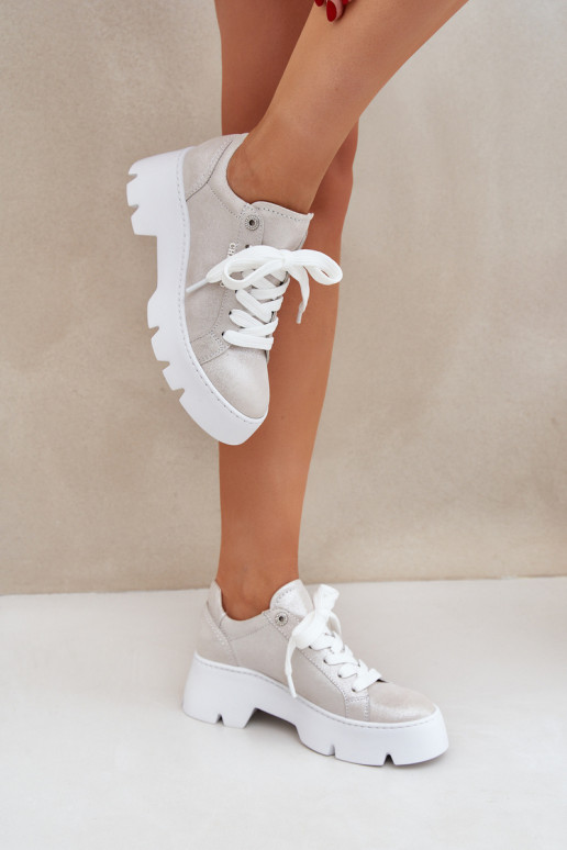 Sneakers modeļa apavi sporta apavi ar platformu CheBello 4632 Sudraba krāsas Sneakers modeļa apavi sporta apavi ar platformu CheBello 4632 Sudraba krāsas