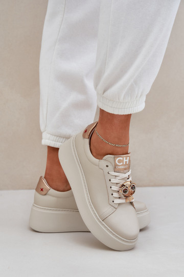 Sieviešu Āda Sneakers modeļa apavi CheBello 4411 Ziloņkaula krāsas
