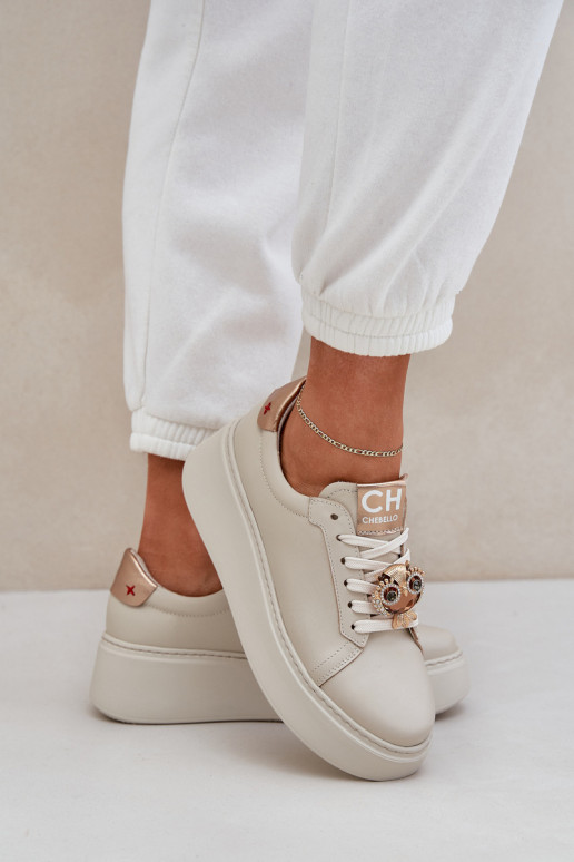 Sieviešu Āda Sneakers modeļa apavi CheBello 4411 Ziloņkaula krāsas Sieviešu Āda Sneakers modeļa apavi CheBello 4411 Ziloņkaula krāsas