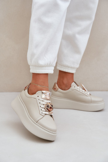 Sieviešu Āda Sneakers modeļa apavi CheBello 4411 Ziloņkaula krāsas 2