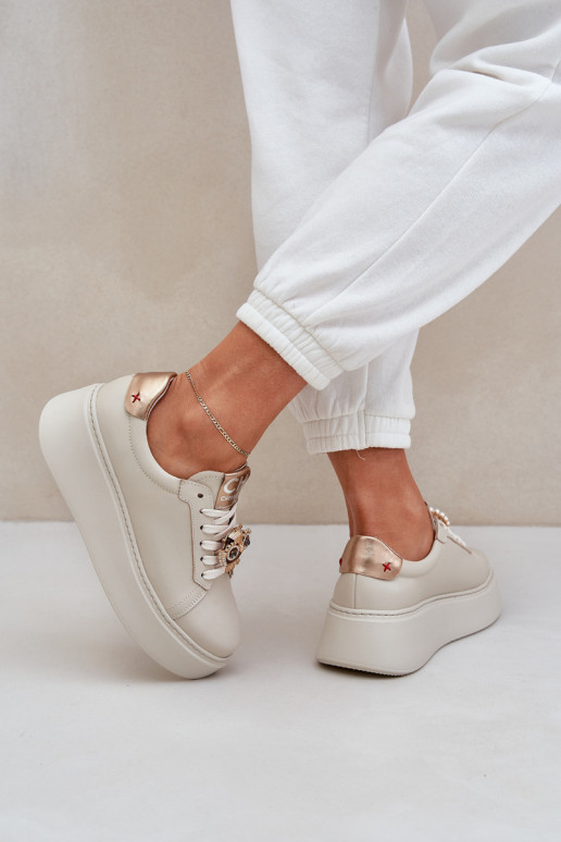 Sieviešu Āda Sneakers modeļa apavi CheBello 4411 Ziloņkaula krāsas Sieviešu Āda Sneakers modeļa apavi CheBello 4411 Ziloņkaula krāsas