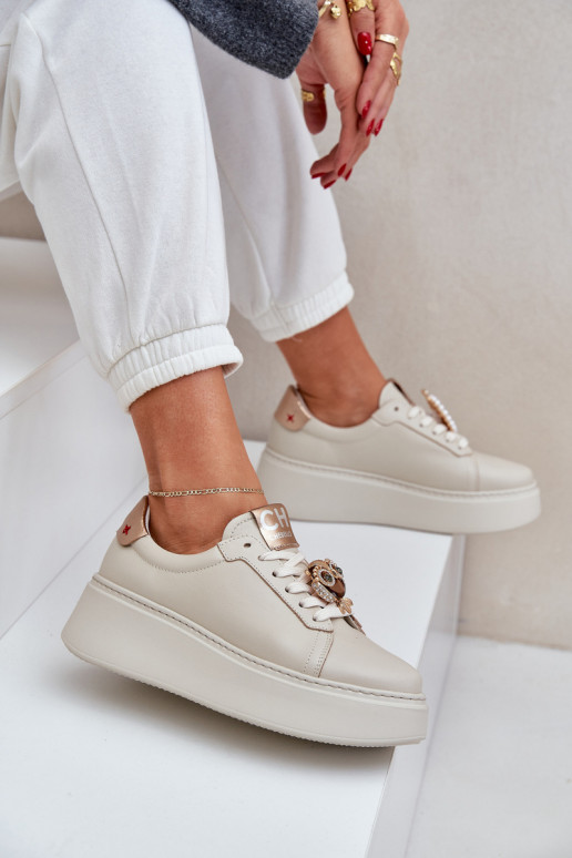 Sieviešu Āda Sneakers modeļa apavi CheBello 4411 Ziloņkaula krāsas Sieviešu Āda Sneakers modeļa apavi CheBello 4411 Ziloņkaula krāsas