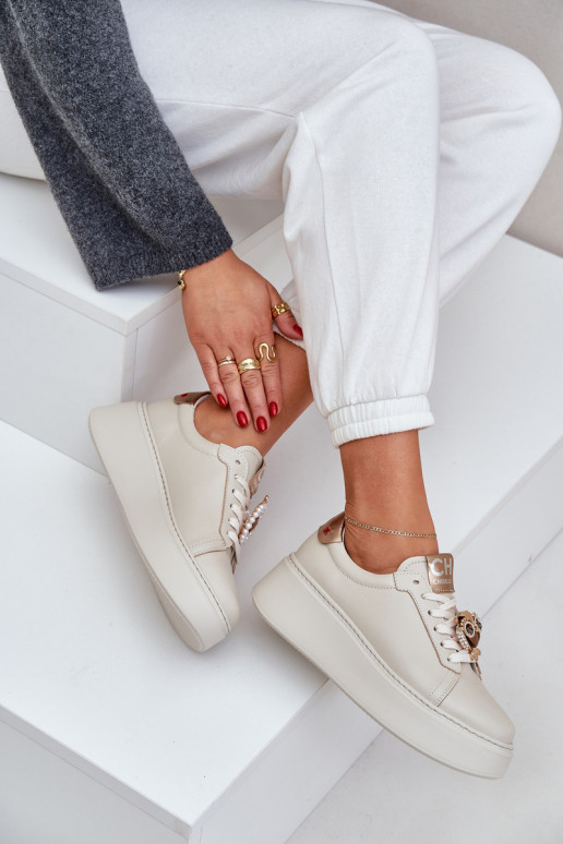 Sieviešu Āda Sneakers modeļa apavi CheBello 4411 Ziloņkaula krāsas Sieviešu Āda Sneakers modeļa apavi CheBello 4411 Ziloņkaula krāsas