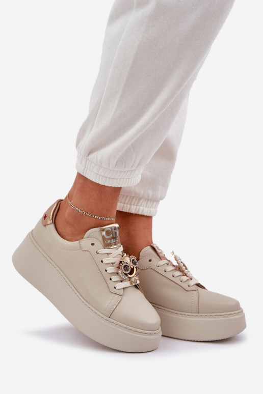 Sieviešu Āda Sneakers modeļa apavi CheBello 4411 Ziloņkaula krāsas Sieviešu Āda Sneakers modeļa apavi CheBello 4411 Ziloņkaula krāsas