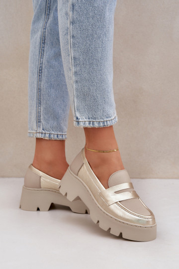 Āda Sieviešu mokasīni ar apzeltītu zoli Un Plakanie Papēži Zazoo 20191 Zelta krāsas