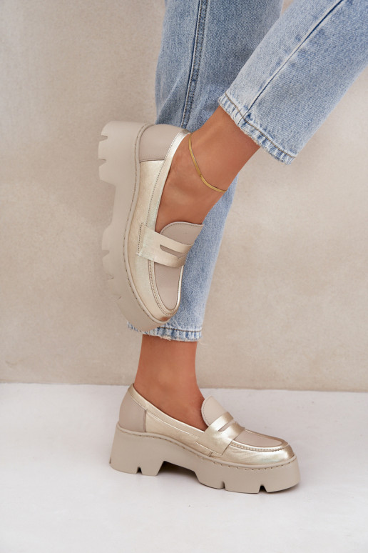 Āda Sieviešu mokasīni ar apzeltītu zoli Un Plakanie Papēži Zazoo 20191 Zelta krāsas Āda Sieviešu mokasīni ar apzeltītu zoli Un Plakanie Papēži Zazoo 20191 Zelta krāsas