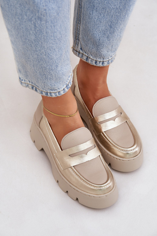 Āda Sieviešu mokasīni ar apzeltītu zoli Un Plakanie Papēži Zazoo 20191 Zelta krāsas Āda Sieviešu mokasīni ar apzeltītu zoli Un Plakanie Papēži Zazoo 20191 Zelta krāsas