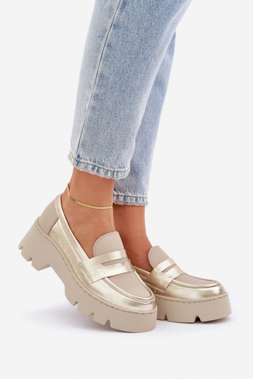 Āda Sieviešu mokasīni ar apzeltītu zoli Un Plakanie Papēži Zazoo 20191 Zelta krāsas Āda Sieviešu mokasīni ar apzeltītu zoli Un Plakanie Papēži Zazoo 20191 Zelta krāsas