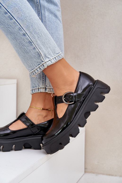 Laque Āda apavi ar sprādzēm Zazoo 20183 melnas krāsas Laque Āda apavi ar sprādzēm Zazoo 20183 melnas krāsas