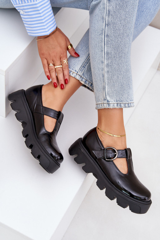 Laque Āda apavi ar sprādzēm Zazoo 20183 melnas krāsas Laque Āda apavi ar sprādzēm Zazoo 20183 melnas krāsas