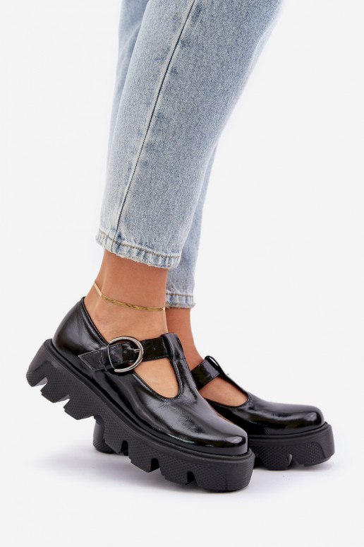 Laque Āda apavi ar sprādzēm Zazoo 20183 melnas krāsas Laque Āda apavi ar sprādzēm Zazoo 20183 melnas krāsas