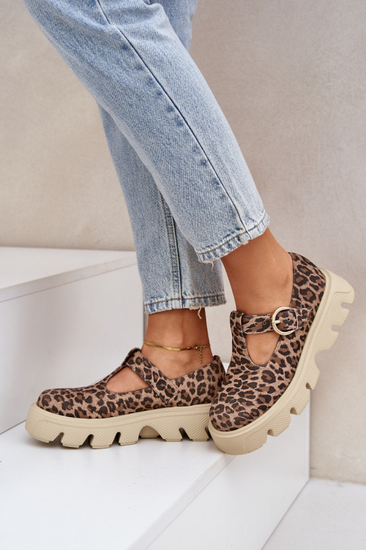 zamšādas apavi ar sprādzēm ar leoparda kažokādas rakstu Zazoo 20183 brūnas krāsas zamšādas apavi ar sprādzēm ar leoparda kažokādas rakstu Zazoo 20183 brūnas krāsas