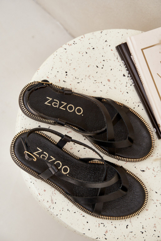 Āda līdzenas zoles basenesPrzeplatającymi Się Paseczkami Zazoo 40429 melnas krāsas Āda līdzenas zoles basenesPrzeplatającymi Się Paseczkami Zazoo 40429 melnas krāsas