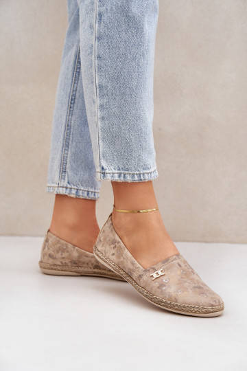 Elegantas zomšu espadrilles ar ziediem sievietēm Zazoo 10177 smilšu krāsā
