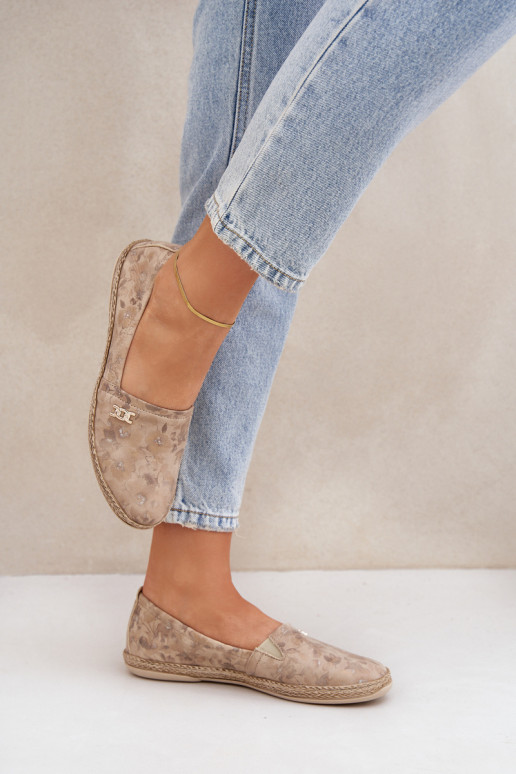 Eleganta stila Zamšādas espadrilles ar puķītēm Sieviešu Zazoo 10177 smilšu krāsas Eleganta stila Zamšādas espadrilles ar puķītēm Sieviešu Zazoo 10177 smilšu krāsas