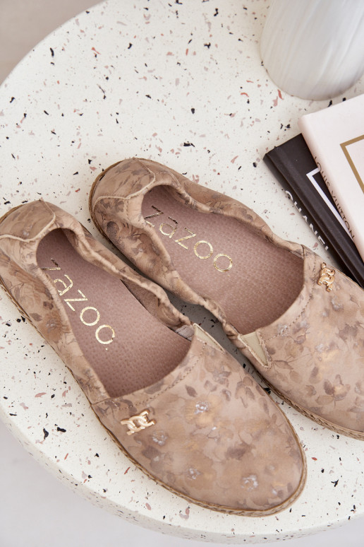 Eleganta stila Zamšādas espadrilles ar puķītēm Sieviešu Zazoo 10177 smilšu krāsas Eleganta stila Zamšādas espadrilles ar puķītēm Sieviešu Zazoo 10177 smilšu krāsas