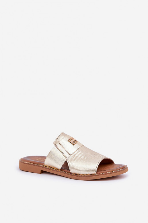 Eleganta stila Čības Izgatavota no dabīgas ādas ar platiem papēžiem Zazoo 40423 Zelta krāsas