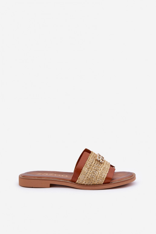 Čibas no dabīgas ādas Ar greznu Detalem I Plecionką Zazoo 40426 brūnas krāsas