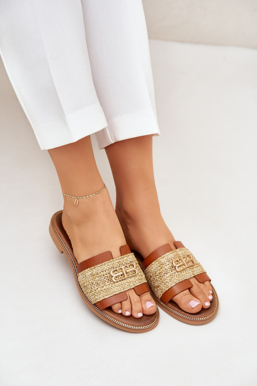 Čibas no dabīgas ādas Ar greznu Detalem I Plecionką Zazoo 40426 brūnas krāsas