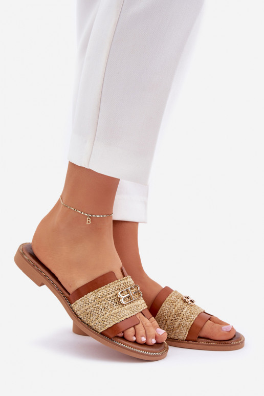 Čibas no dabīgas ādas Ar greznu Detalem I Plecionką Zazoo 40426 brūnas krāsas