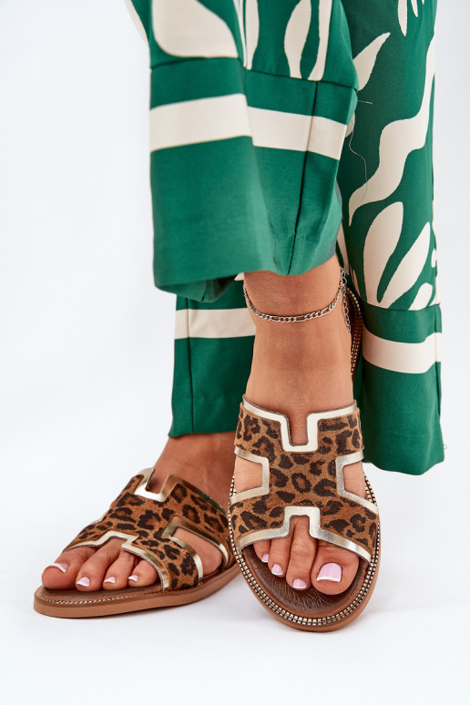 Āda zempapēžu Čības ar leoparda kažokādas rakstu Zazoo 40383 brūnas krāsas