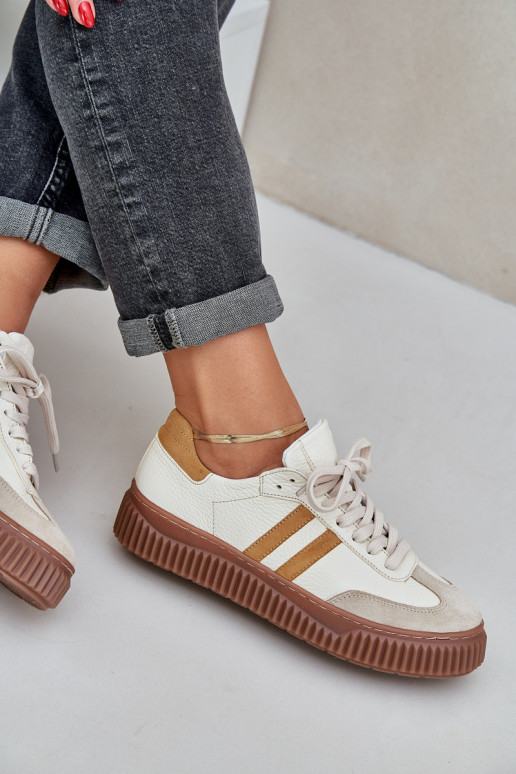 Zazoo N1068S6 Āda Zems Sneakers modeļa apavi Sieviešu ar platformu smilšu krāsas Zazoo N1068S6 Āda Zems Sneakers modeļa apavi Sieviešu ar platformu smilšu krāsas