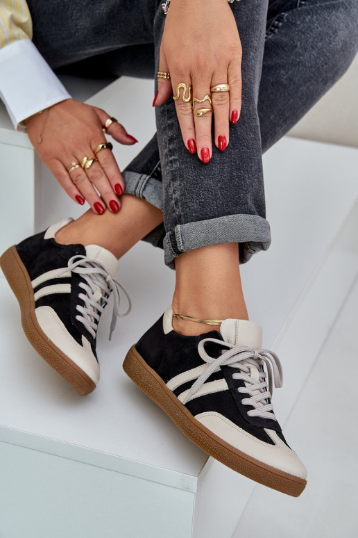 Zazoo N1068 Āda Zems Sneakers modeļa apavi Sieviešu melnas krāsas Zazoo N1068 Āda Zems Sneakers modeļa apavi Sieviešu melnas krāsas