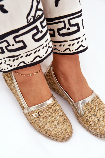 Eleganta stila ādas espadrilles ar pinumiem Zazoo 10178 smilšu-zelta krāsā