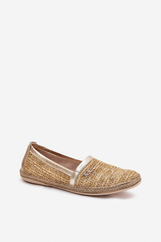 Eleganta stila Espadrilles Ar bizi Zazoo 10178 smilšu krāsas-Zelta krāsas Eleganta stila Espadrilles Ar bizi Zazoo 10178 smilšu krāsas-Zelta krāsas