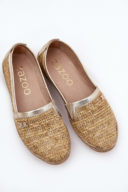 Eleganta stila Espadrilles Ar bizi Zazoo 10178 smilšu krāsas-Zelta krāsas Eleganta stila Espadrilles Ar bizi Zazoo 10178 smilšu krāsas-Zelta krāsas
