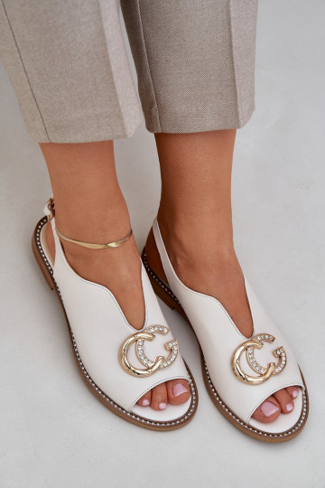 Sieviešu basenes ar platiem papēžiem ar ornamentiem Laura Messi 2865 Ziloņkaula krāsas