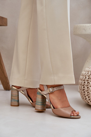 Āda Eleganta stila sandales ar papēdi Laura Messi 2136 smilšu krāsas 2