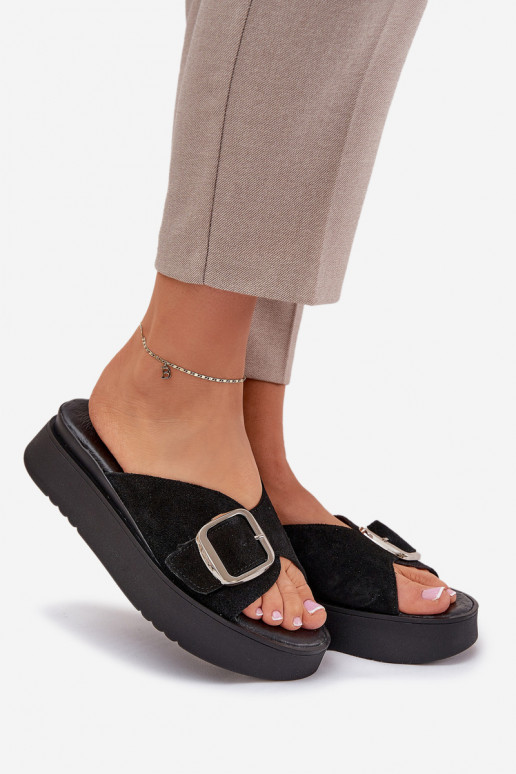 sieviešu zamšādas čības ar sprādzēm ar platformu Zazoo 3019 melnas krāsas sieviešu zamšādas čības ar sprādzēm ar platformu Zazoo 3019 melnas krāsas