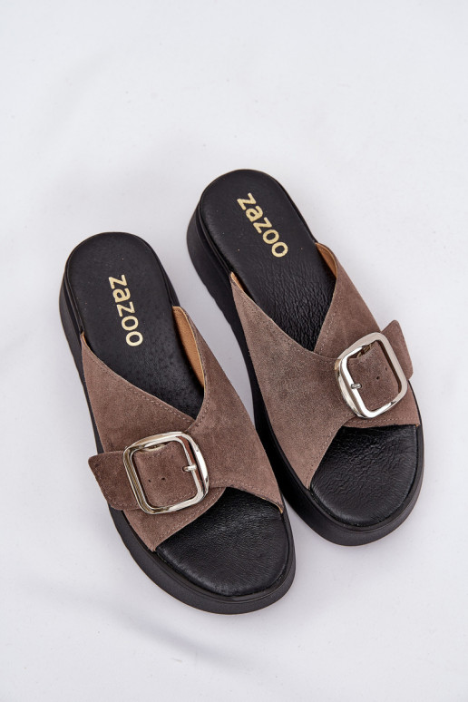 sieviešu zamšādas čības ar sprādzēm ar platformu Zazoo 3019 brūnas krāsas sieviešu zamšādas čības ar sprādzēm ar platformu Zazoo 3019 brūnas krāsas