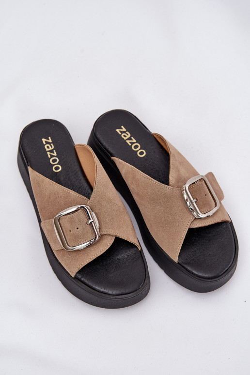 sieviešu zamšādas čības ar sprādzēm ar platformu Zazoo 3019 smilšu krāsas sieviešu zamšādas čības ar sprādzēm ar platformu Zazoo 3019 smilšu krāsas