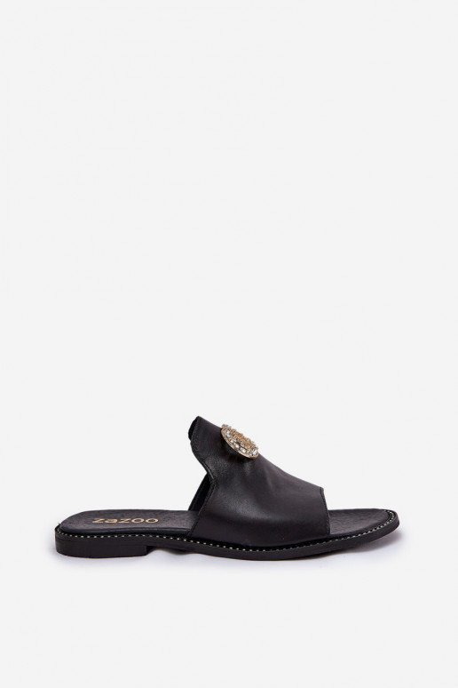 Eleganta stila Čibas no dabīgas ādas Sieviešu ar ornamentiem Zazoo 3008 melnas krāsas Eleganta stila Čibas no dabīgas ādas Sieviešu ar ornamentiem Zazoo 3008 melnas krāsas