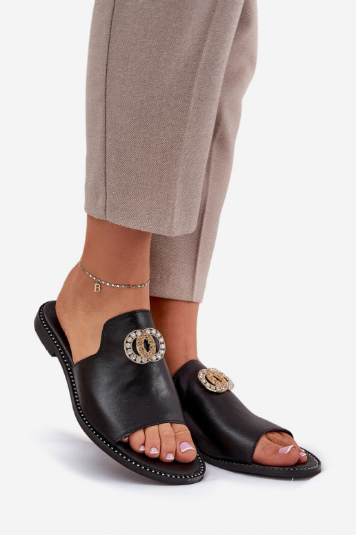 Eleganta stila Čibas no dabīgas ādas Sieviešu ar ornamentiem Zazoo 3008 melnas krāsas Eleganta stila Čibas no dabīgas ādas Sieviešu ar ornamentiem Zazoo 3008 melnas krāsas