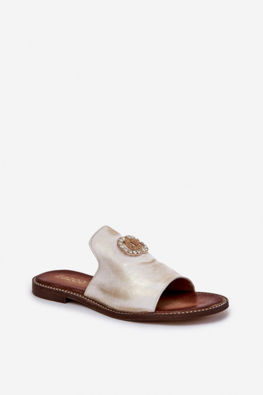 Eleganta stila Čibas no dabīgas ādas Sieviešu ar ornamentiem Zazoo 3008 Zelta krāsas Przecierany Eleganta stila Čibas no dabīgas ādas Sieviešu ar ornamentiem Zazoo 3008 Zelta krāsas Przecierany