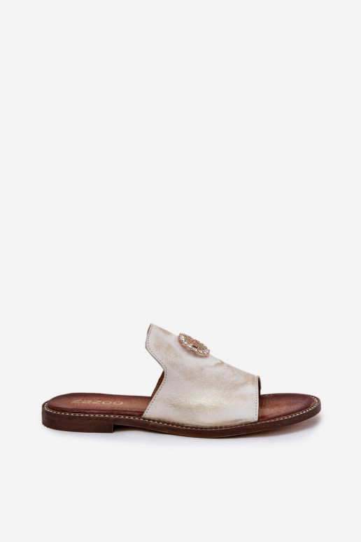 Eleganta stila Čibas no dabīgas ādas Sieviešu ar ornamentiem Zazoo 3008 Zelta krāsas Przecierany Eleganta stila Čibas no dabīgas ādas Sieviešu ar ornamentiem Zazoo 3008 Zelta krāsas Przecierany