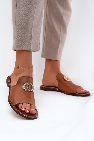 Eleganta stila Čibas no dabīgas ādas Sieviešu ar ornamentiem Zazoo 3008 brūnas krāsas 2